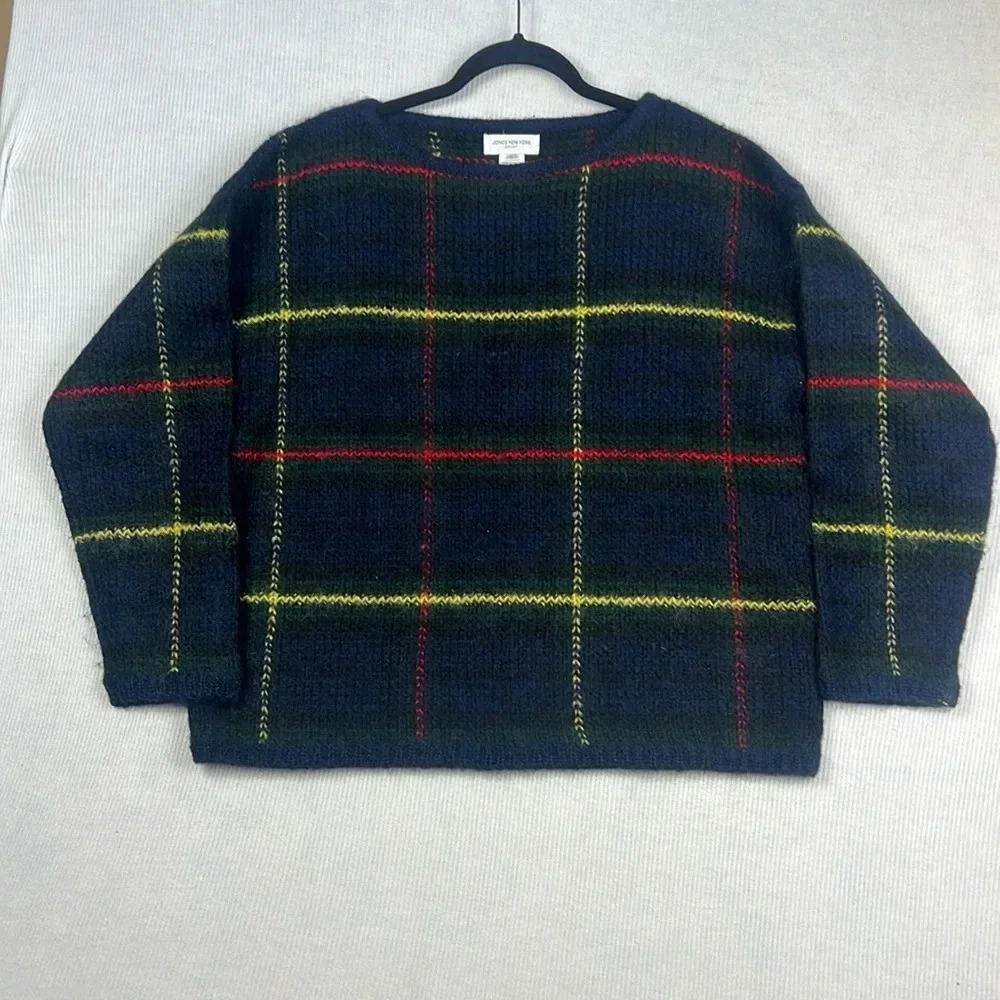 JONES NEW YORK SPORT Plaid Sweater Womens Size LARGE Mohair Blend